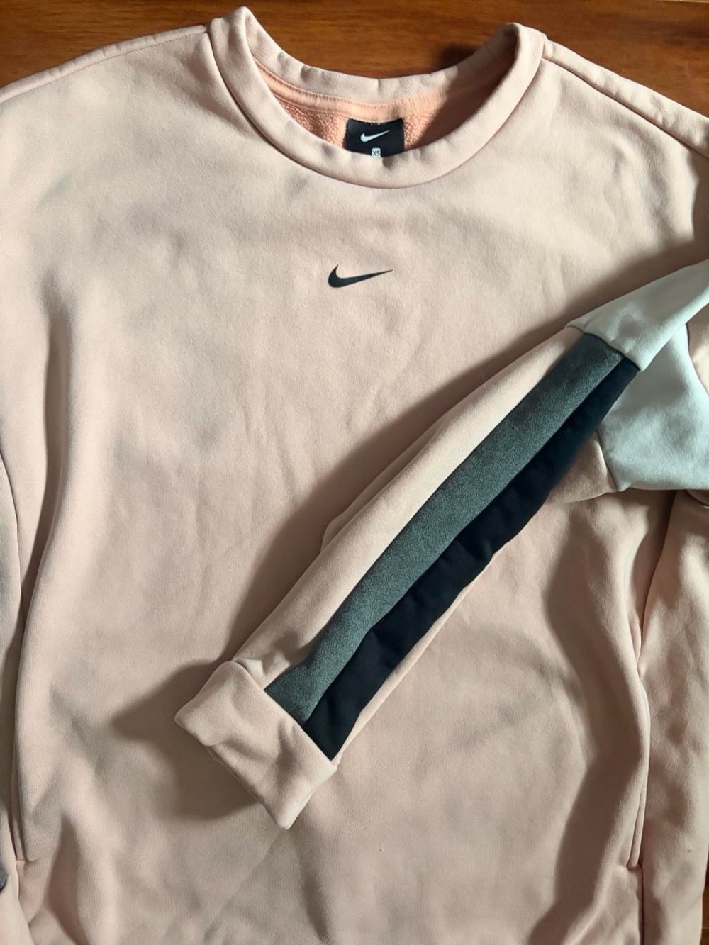 Nike Women's Light Pink Crewneck Sweatshirt with Gray & Black Stripe Accents - Picture 2 of 4
